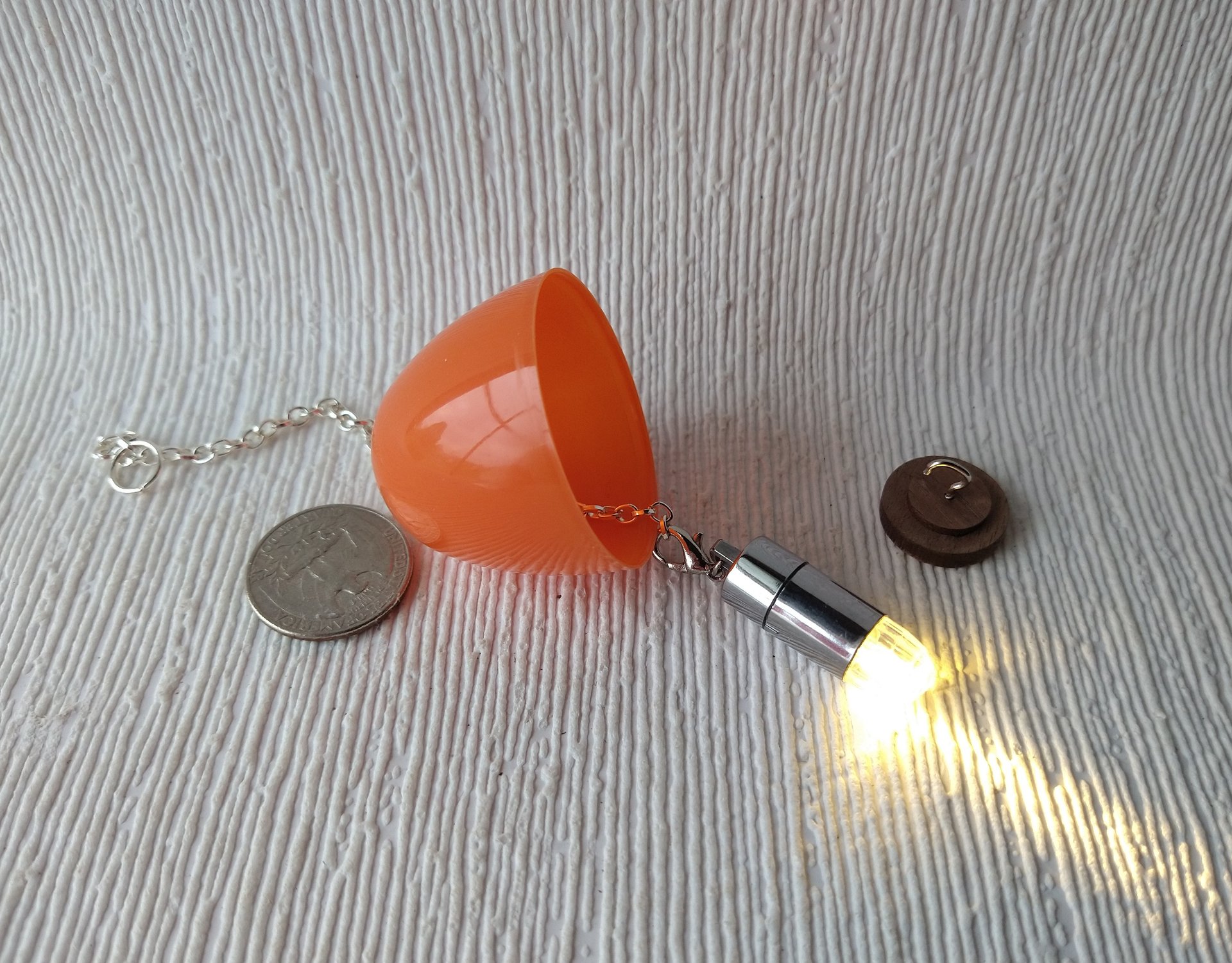 Charity sale item 1:6 or play scale ceiling light in orange MOD ceiling light for Barbie or 12-inch dolls Battery operated comes with chain and canopy