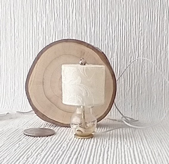 1:12 Dollhouse battery operated table lamp with seashells in glass vase and a seashell finial