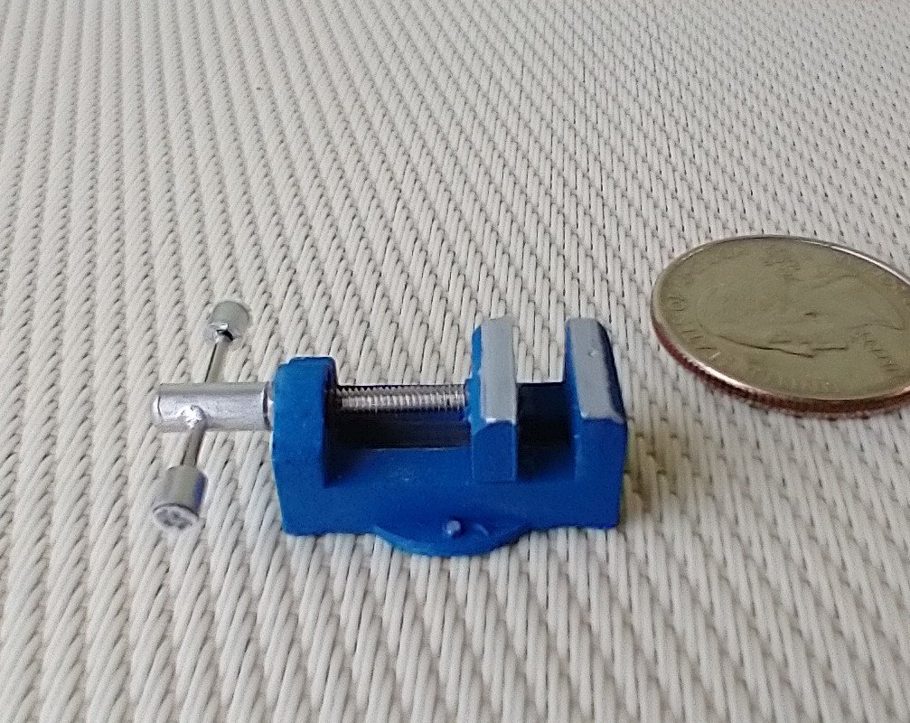 1:12 Dollhouse miniature vise Faux cast iron bench vise Drill press vise Woodworking vise for mini garage workshop REF Blue