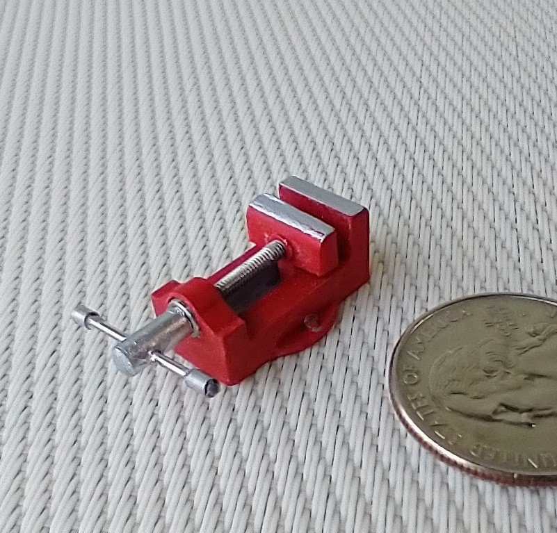 1:12 Dollhouse miniature vise Faux cast iron bench vise Drill press vise Woodworking vise for mini garage workshop REF Red