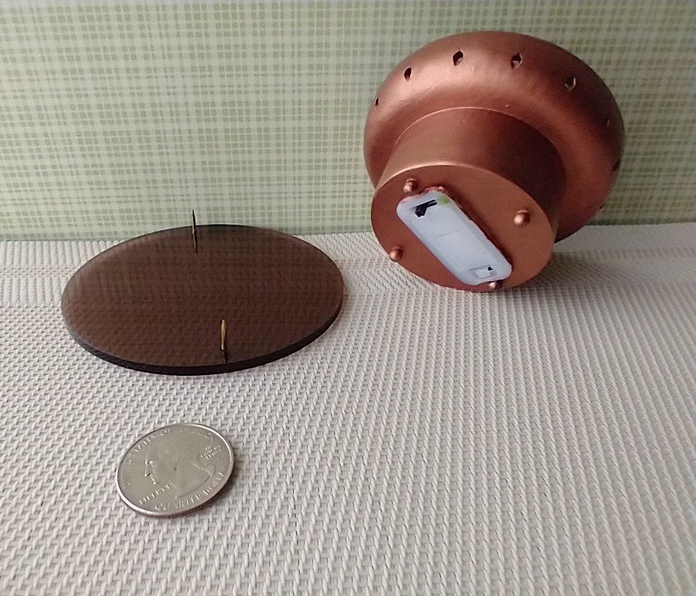 RESERVED 1:12 Dollhouse miniature fire pit Battery operated firepit in copper tone with flickering embers and wood sticks Dual function firepit/ patio coffee table