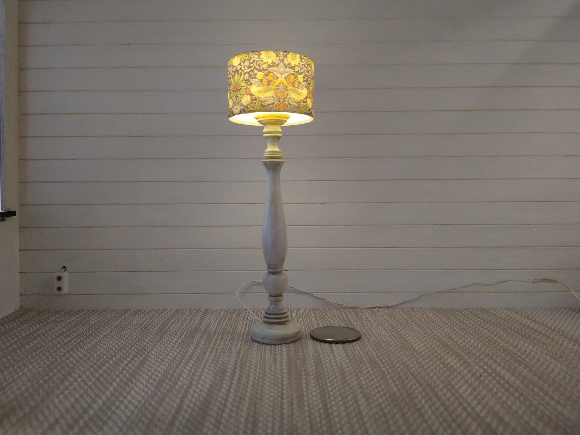 1:12 Dollhouse miniature classic floor lamp with drum shade and candlestick styled post Battery operated with external wires REF Birds n blue