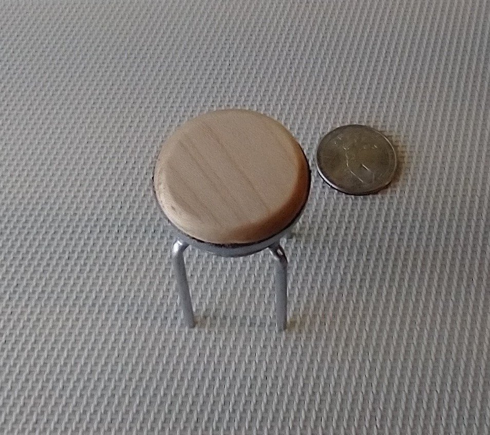 1:12 dollhouse workshop stool hard maple wood seat with adjustable seat height metal legs