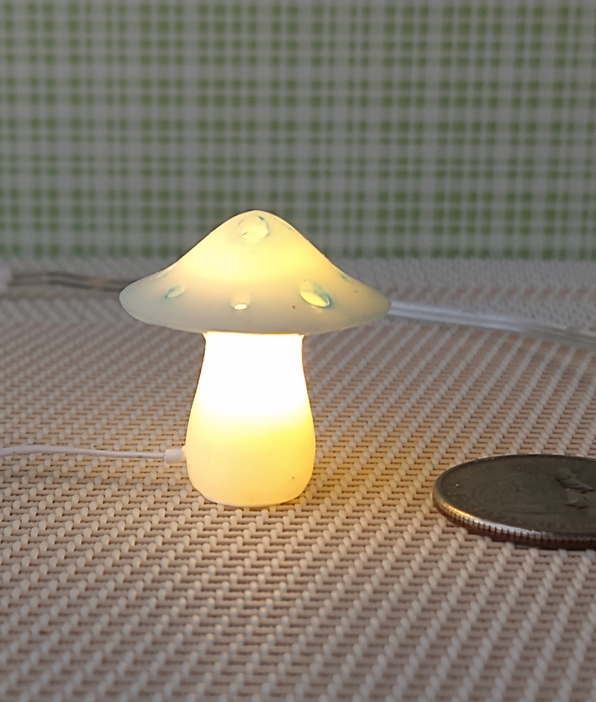 RESERVED 1:12 Dollhouse battery operated toadstool table lamp Kids lamp Novelty lamp Blue mushroom lamp