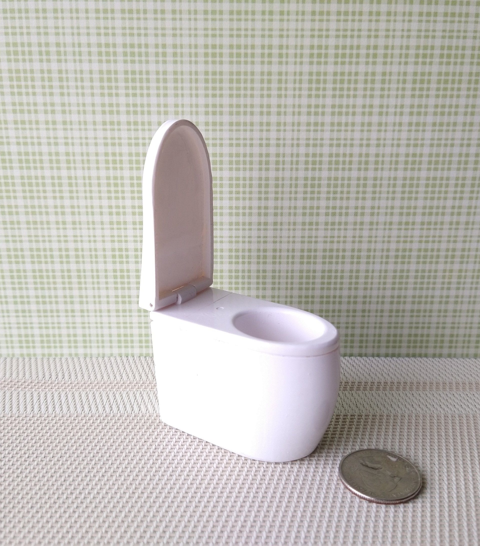 RESERVED 1:12 dollhouse miniature modern elongated toilet inspired by Japanese tankless double flush one-piece floor mount toilet