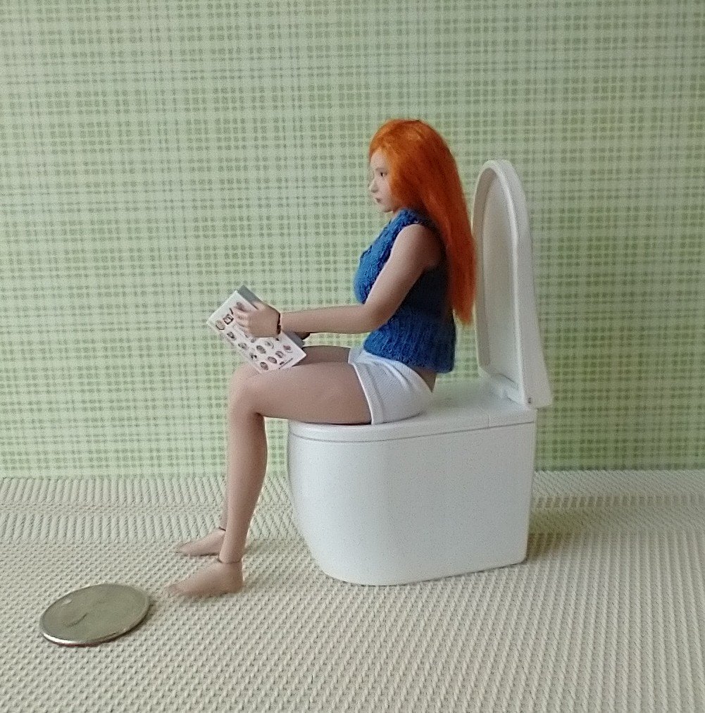 RESERVED 1:12 dollhouse miniature modern elongated toilet inspired by Japanese tankless double flush one-piece floor mount toilet