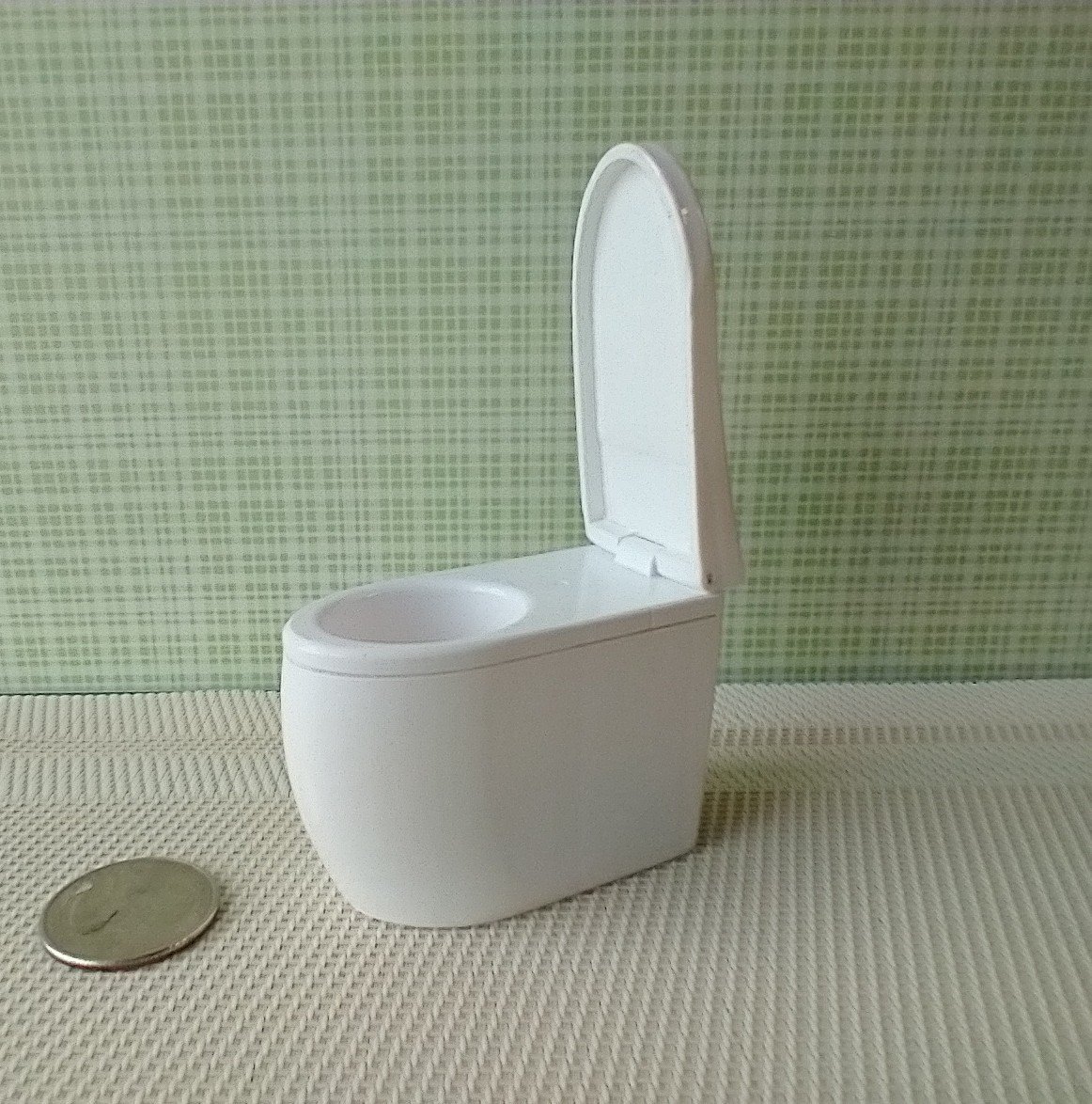 RESERVED 1:12 dollhouse miniature modern elongated toilet inspired by Japanese tankless double flush one-piece floor mount toilet