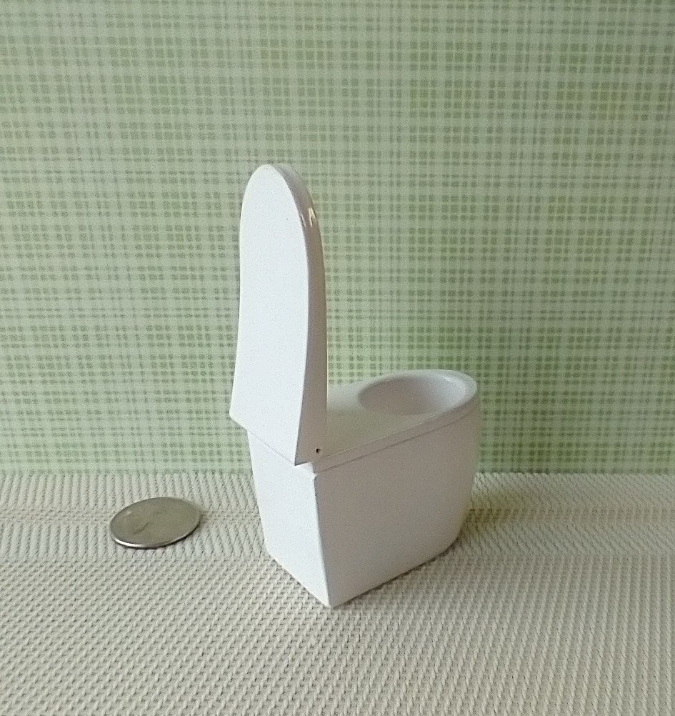 RESERVED 1:12 dollhouse miniature modern elongated toilet inspired by Japanese tankless double flush one-piece floor mount toilet
