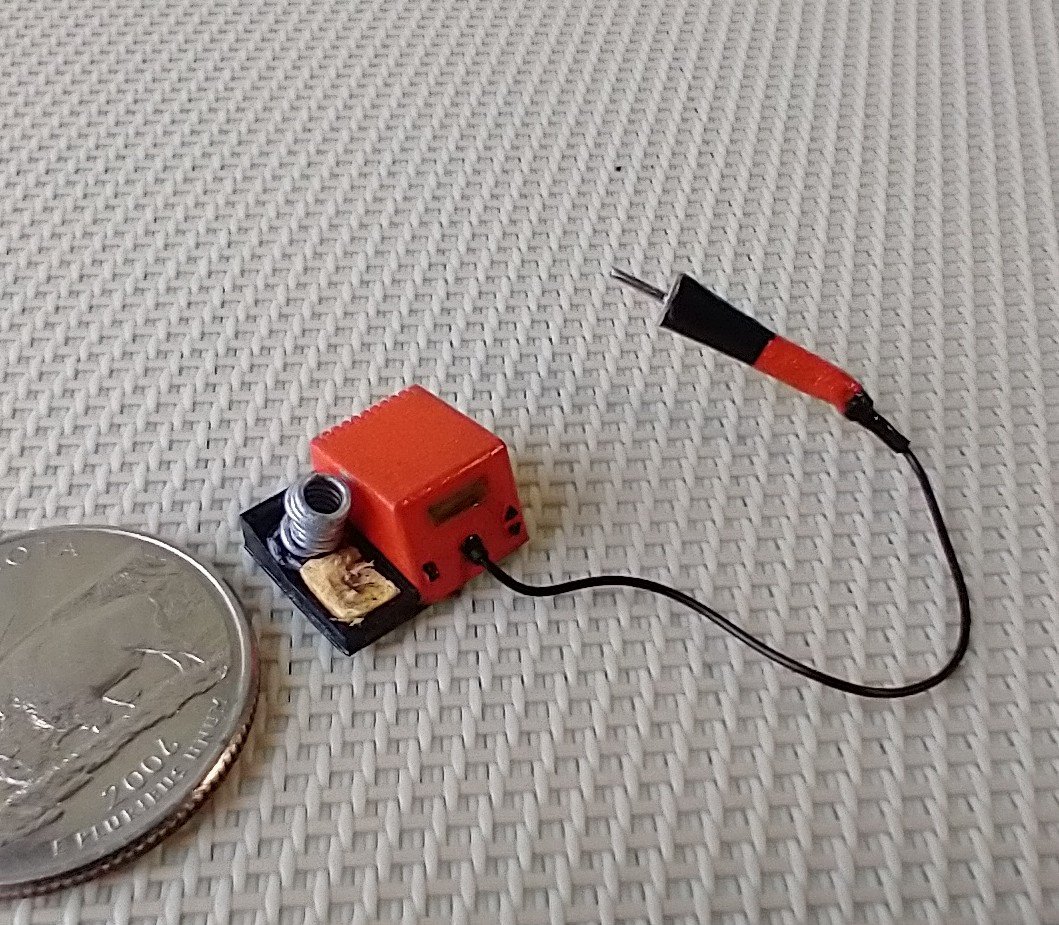 1:12 dollhouse miniature soldering iron with stand and faux digital display station (NON-working) REF Orange
