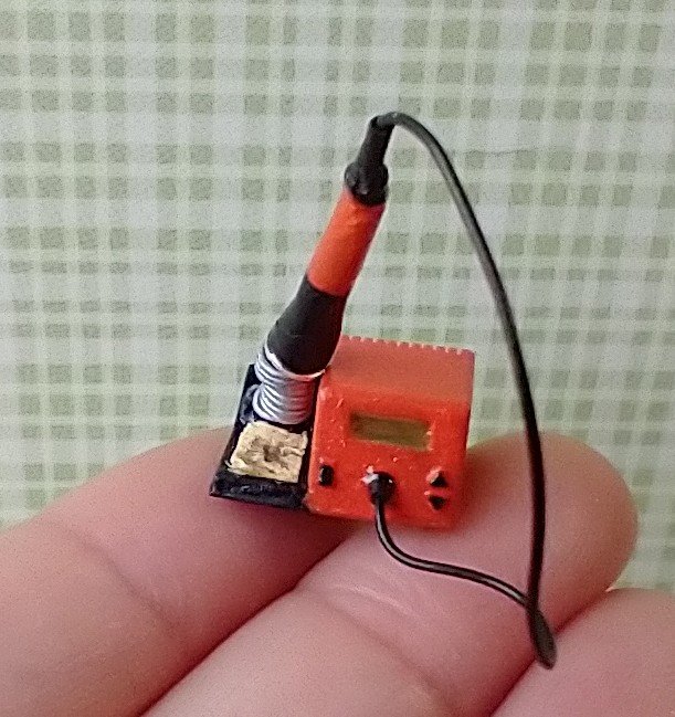 1:12 dollhouse miniature soldering iron with stand and faux digital display station (NON-working) REF Orange