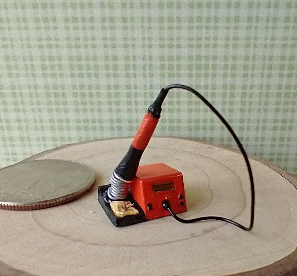 1:12 dollhouse miniature soldering iron with stand and faux digital display station (NON-working) REF Orange