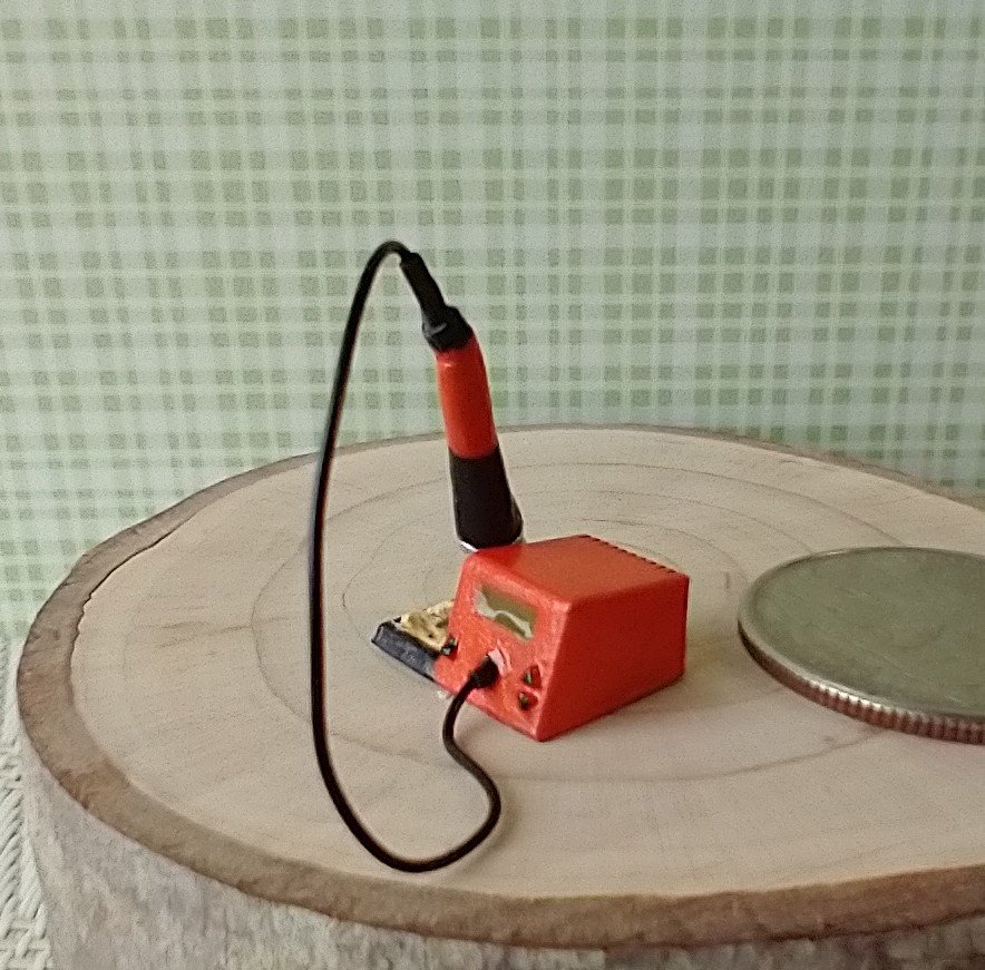 1:12 dollhouse miniature soldering iron with stand and faux digital display station (NON-working) REF Orange