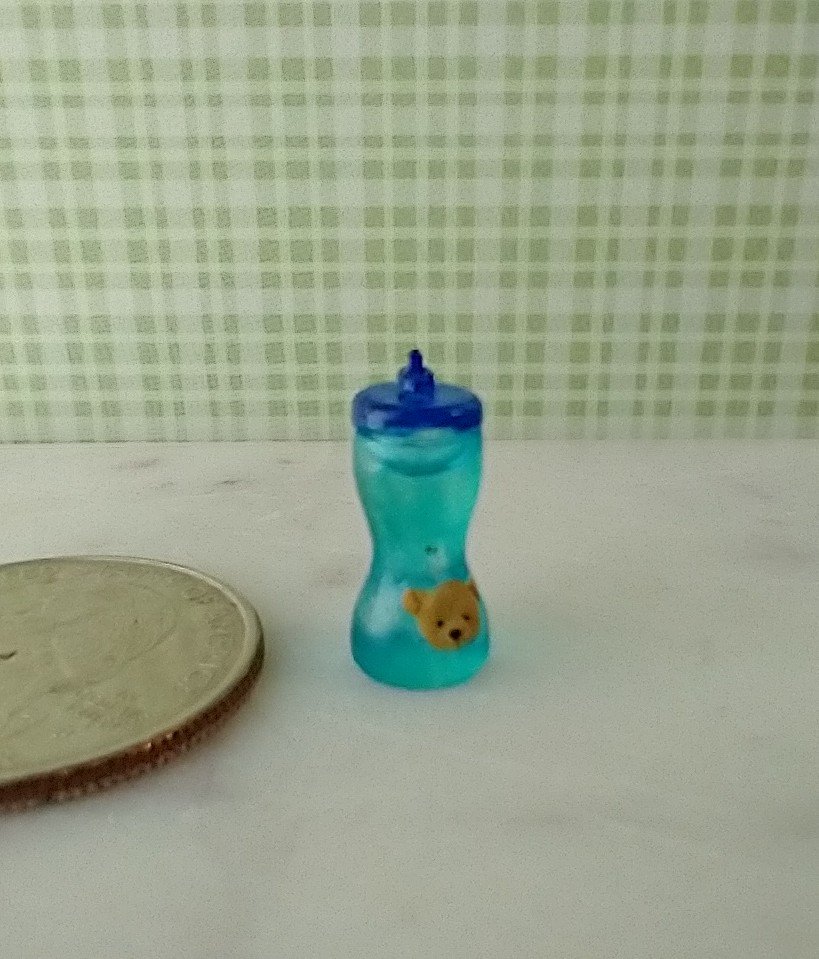 1:12 Dollhouse miniature sippy cup in blue with teddy bear decal REF teddy