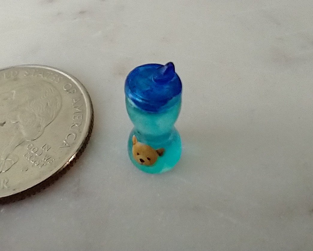 1:12 Dollhouse miniature sippy cup in blue with teddy bear decal REF teddy