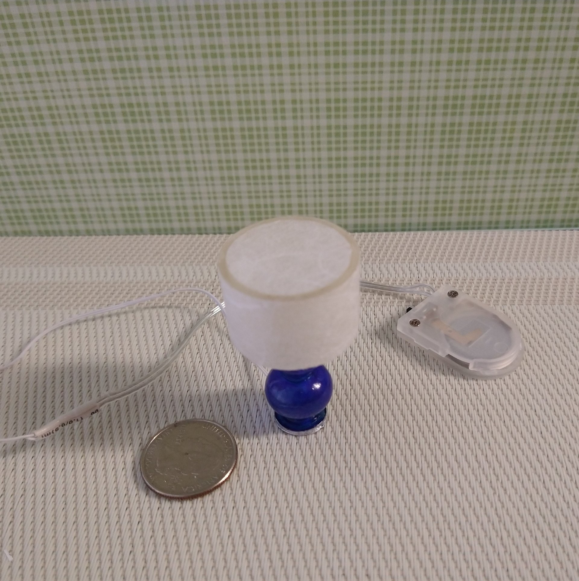 1:12 Dollhouse table lamp with cobalt blue gourd shaped post Battery operated dollhouse lamp on external wires