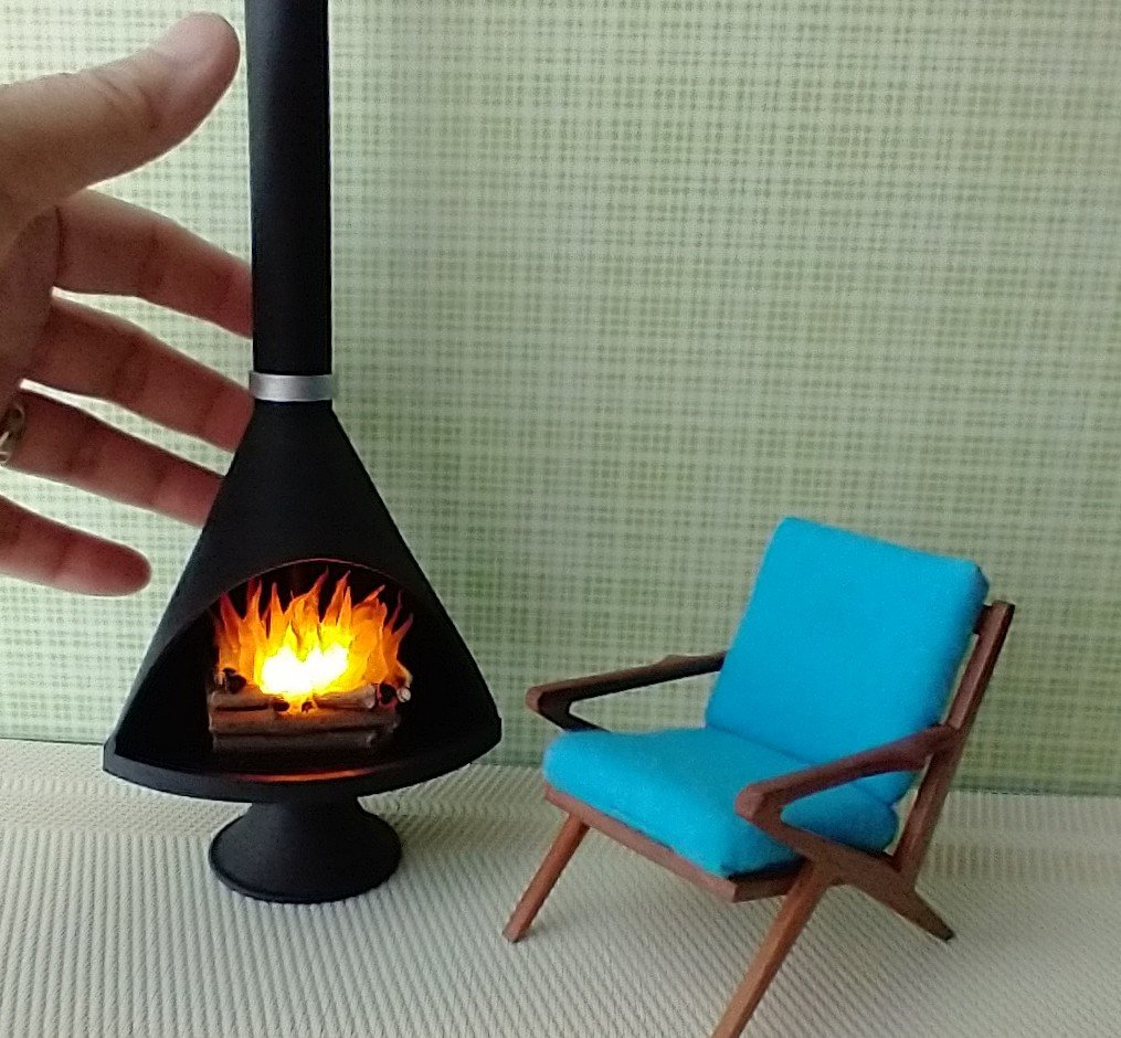 1:12 Dollhouse miniature Mid century modern fireplace MCM Black fireplace inspired by Malm fireplace Retro fireplace