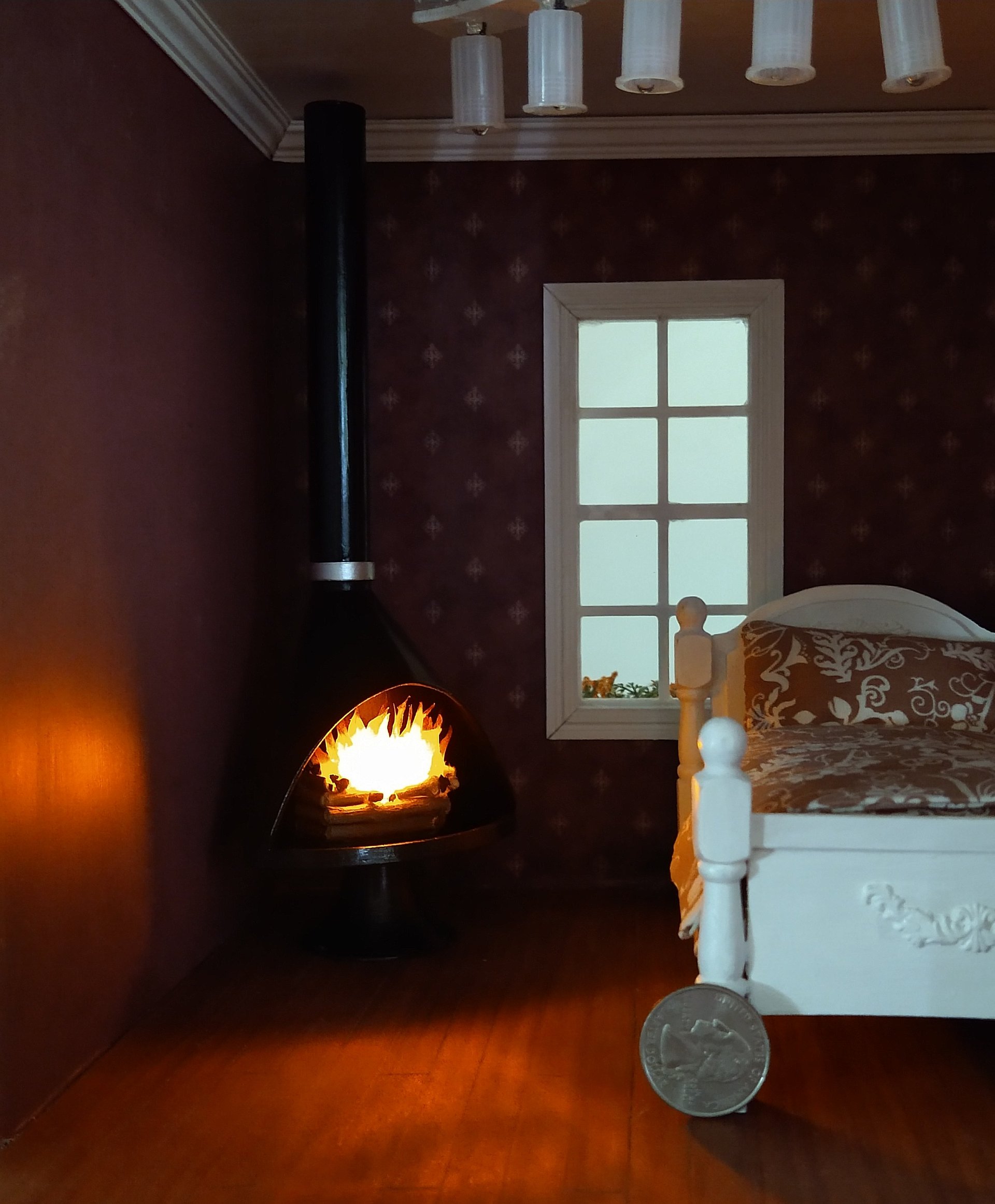 1:12 Dollhouse miniature Mid century modern fireplace MCM Black fireplace inspired by Malm fireplace Retro fireplace