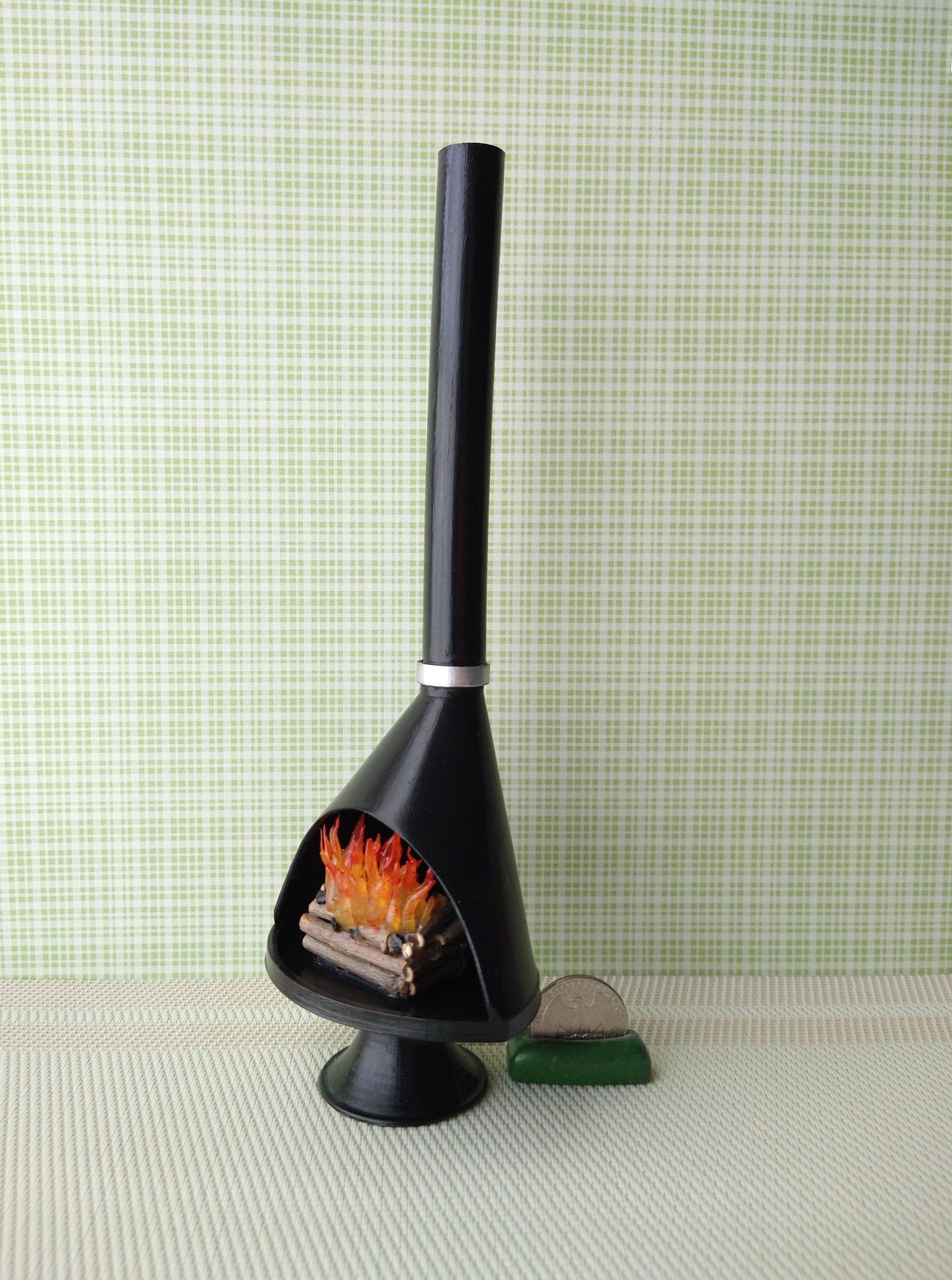 1:12 Dollhouse miniature Mid century modern fireplace MCM Black fireplace inspired by Malm fireplace Retro fireplace
