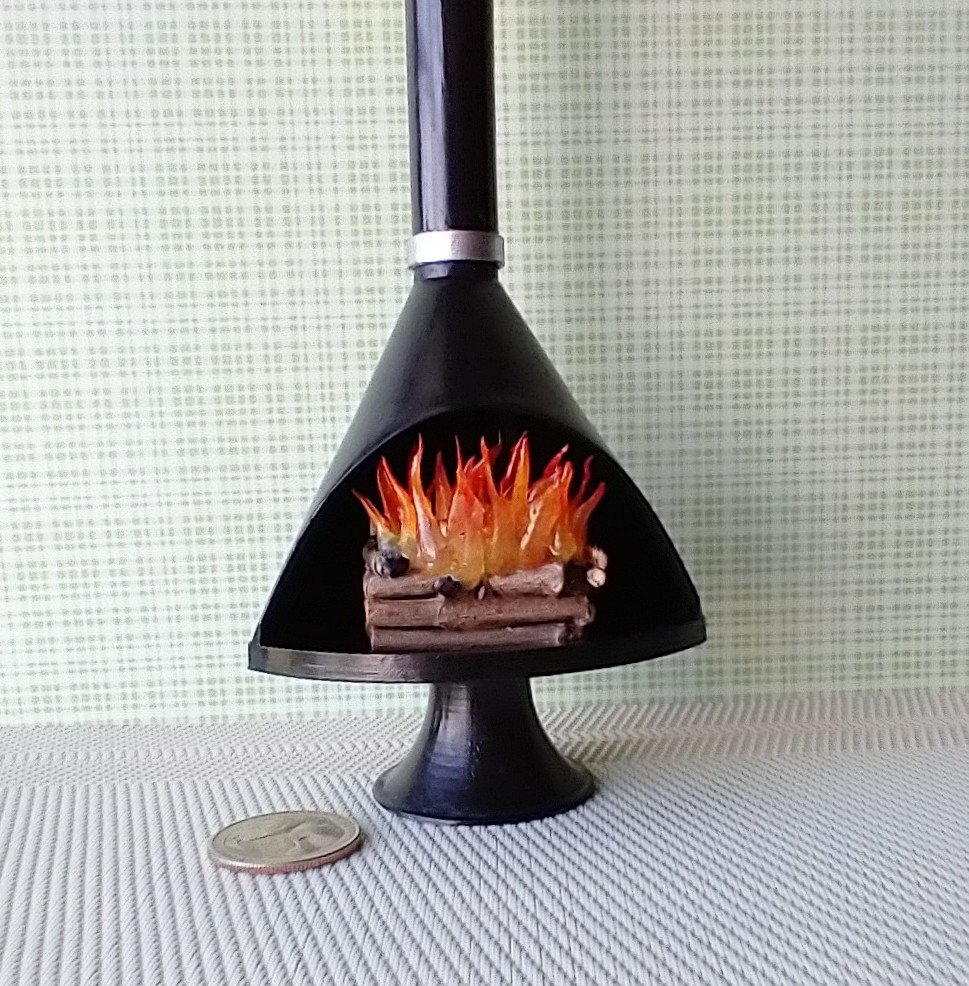 1:12 Dollhouse miniature Mid century modern fireplace MCM Black fireplace inspired by Malm fireplace Retro fireplace