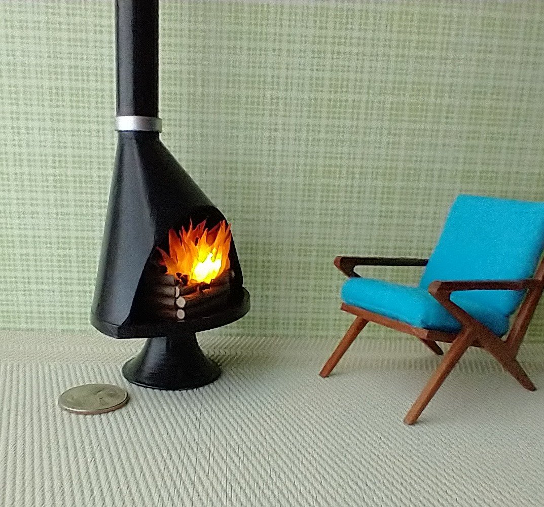1:12 Dollhouse miniature Mid century modern fireplace MCM Black fireplace inspired by Malm fireplace Retro fireplace