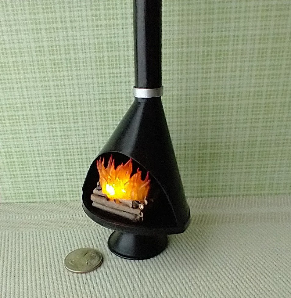 1:12 Dollhouse miniature Mid century modern fireplace MCM Black fireplace inspired by Malm fireplace Retro fireplace