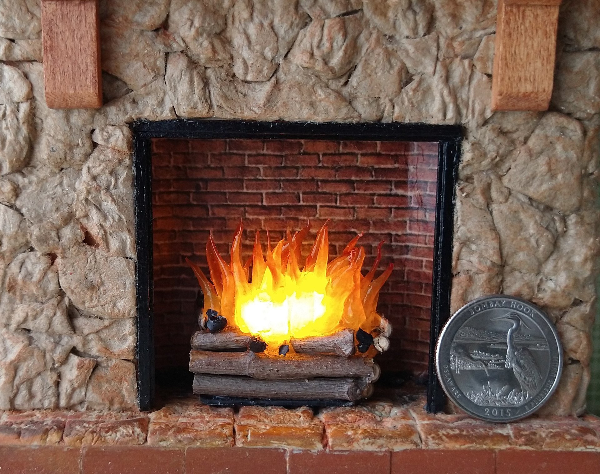 1:12 Dollhouse miniature Mid century modern fireplace MCM Black fireplace inspired by Malm fireplace Retro fireplace