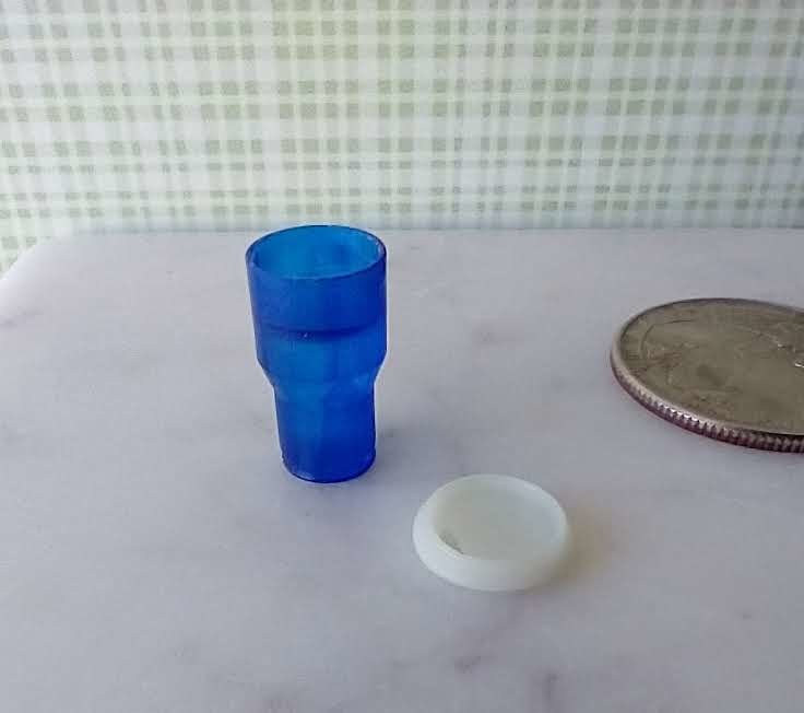 1:12 Dollhouse miniature faux blue glass tumbler filled with clear resin with removable lid REF Blue