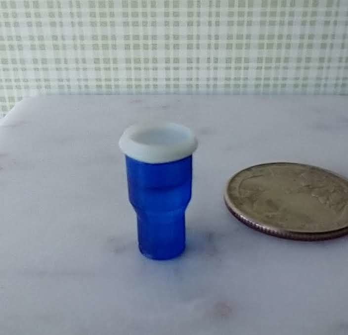 1:12 Dollhouse miniature faux blue glass tumbler filled with clear resin with removable lid REF Blue