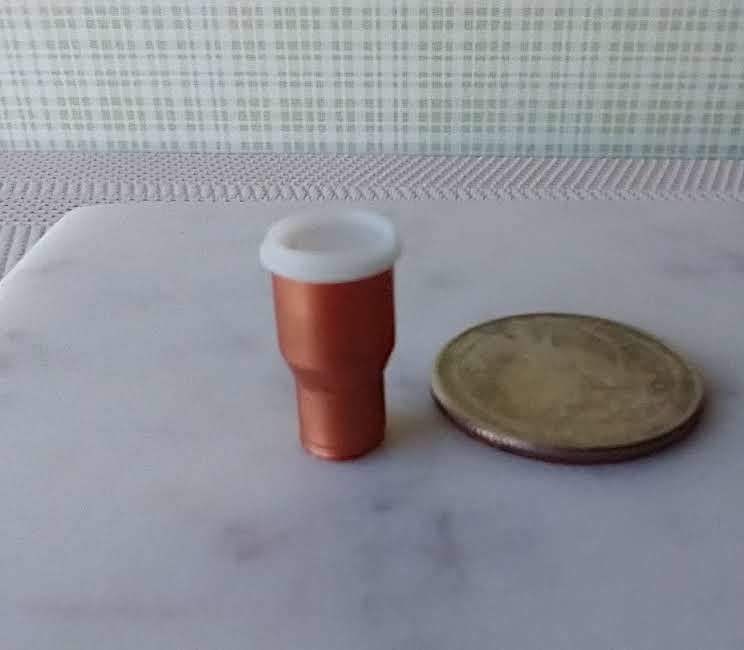 1:12 Dollhouse miniature faux metal tumbler with removable lid REF Copper tone