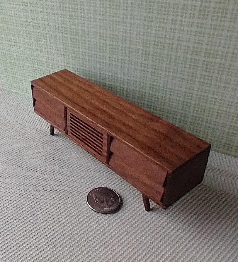 1:12 dollhouse TV canbinet in solid walnut Mid-century modern media console cabinet MCM media cabinet or lowboard cabinet