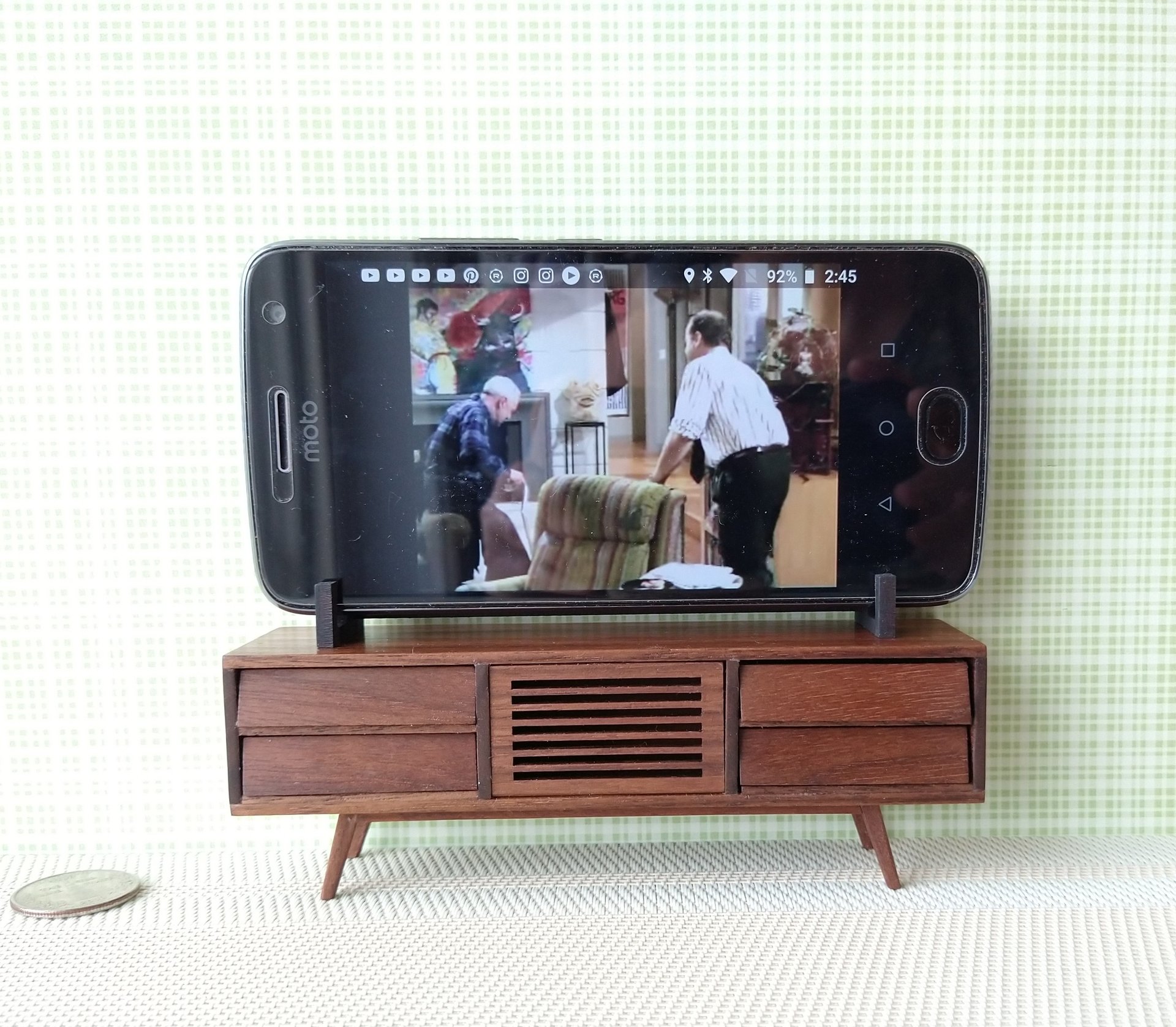 1:12 dollhouse TV canbinet in solid walnut Mid-century modern media console cabinet MCM media cabinet or lowboard cabinet