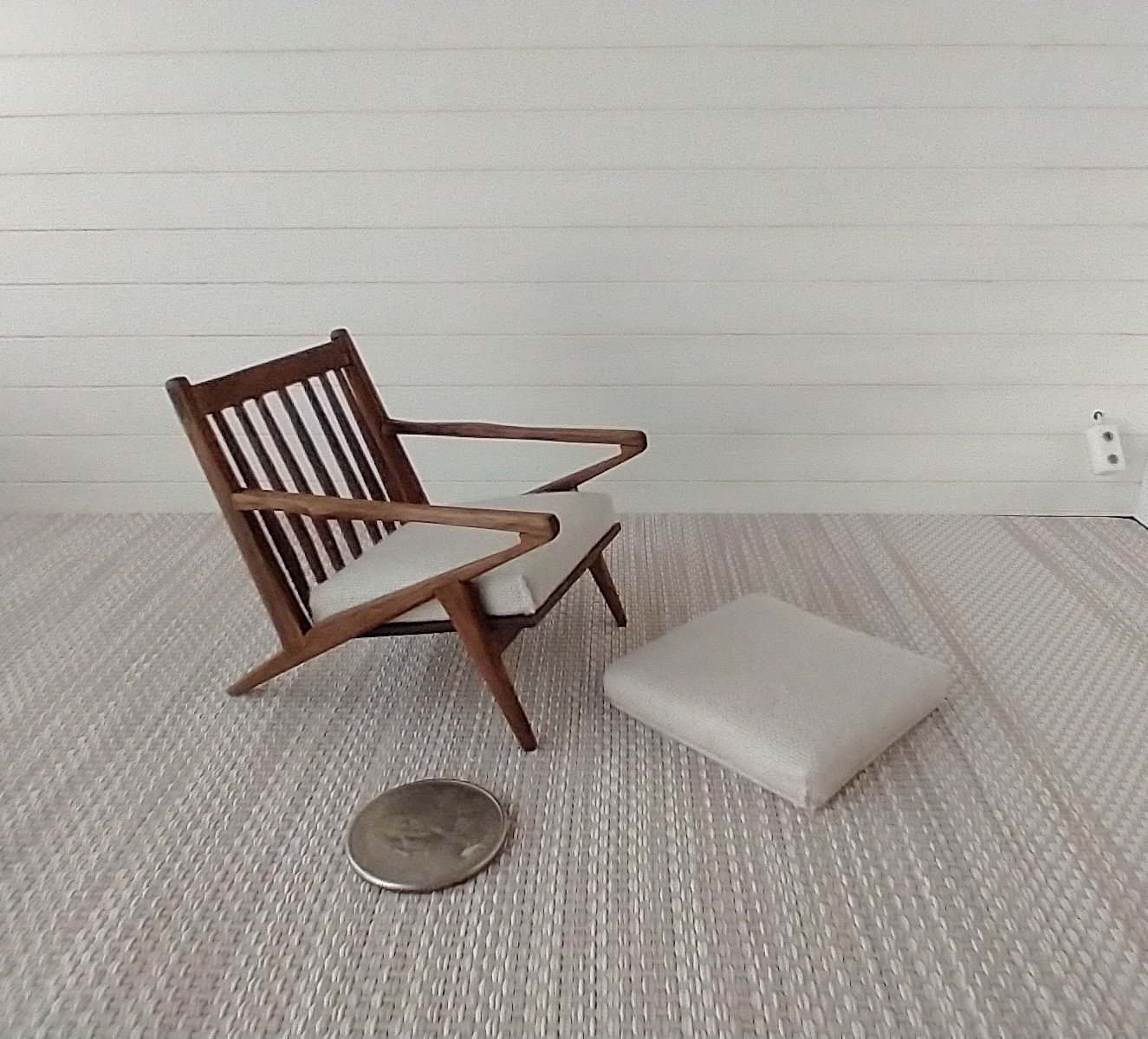 RESERVED 1:12 Dollhouse mid-century styled chair in walnut wood with Z frames Mod lounge chair MCM chair