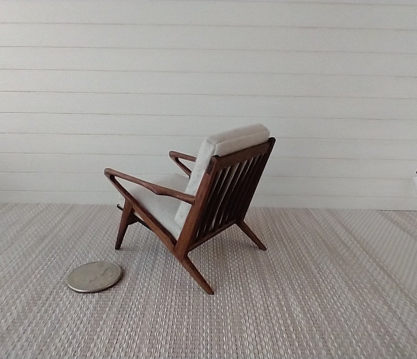 RESERVED 1:12 Dollhouse mid-century styled chair in walnut wood with Z frames Mod lounge chair MCM chair
