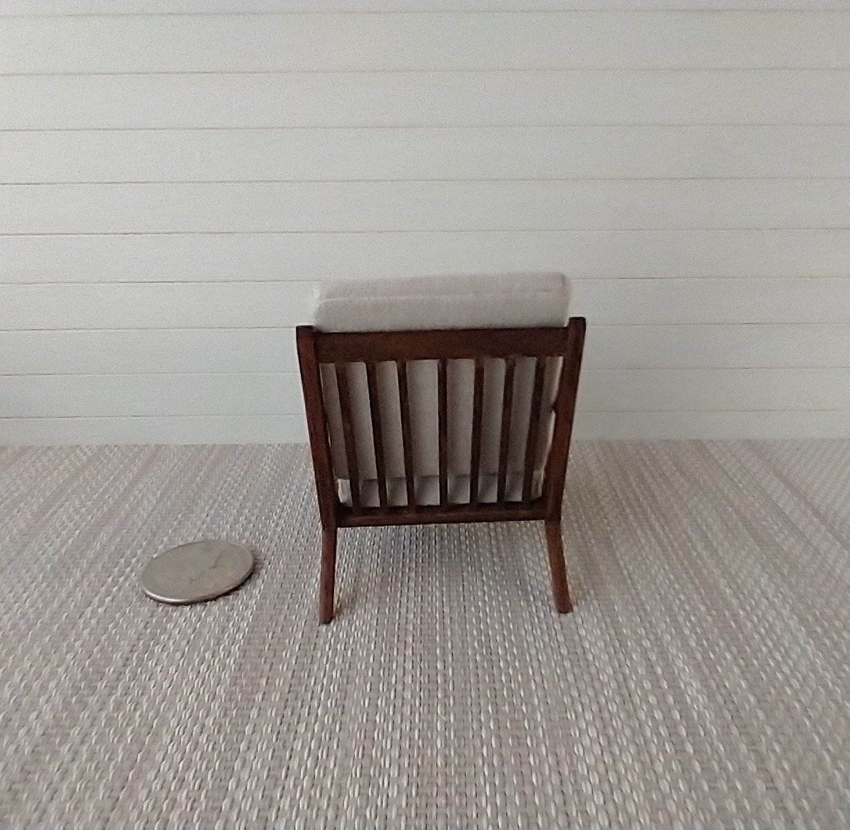 RESERVED 1:12 Dollhouse mid-century styled chair in walnut wood with Z frames Mod lounge chair MCM chair