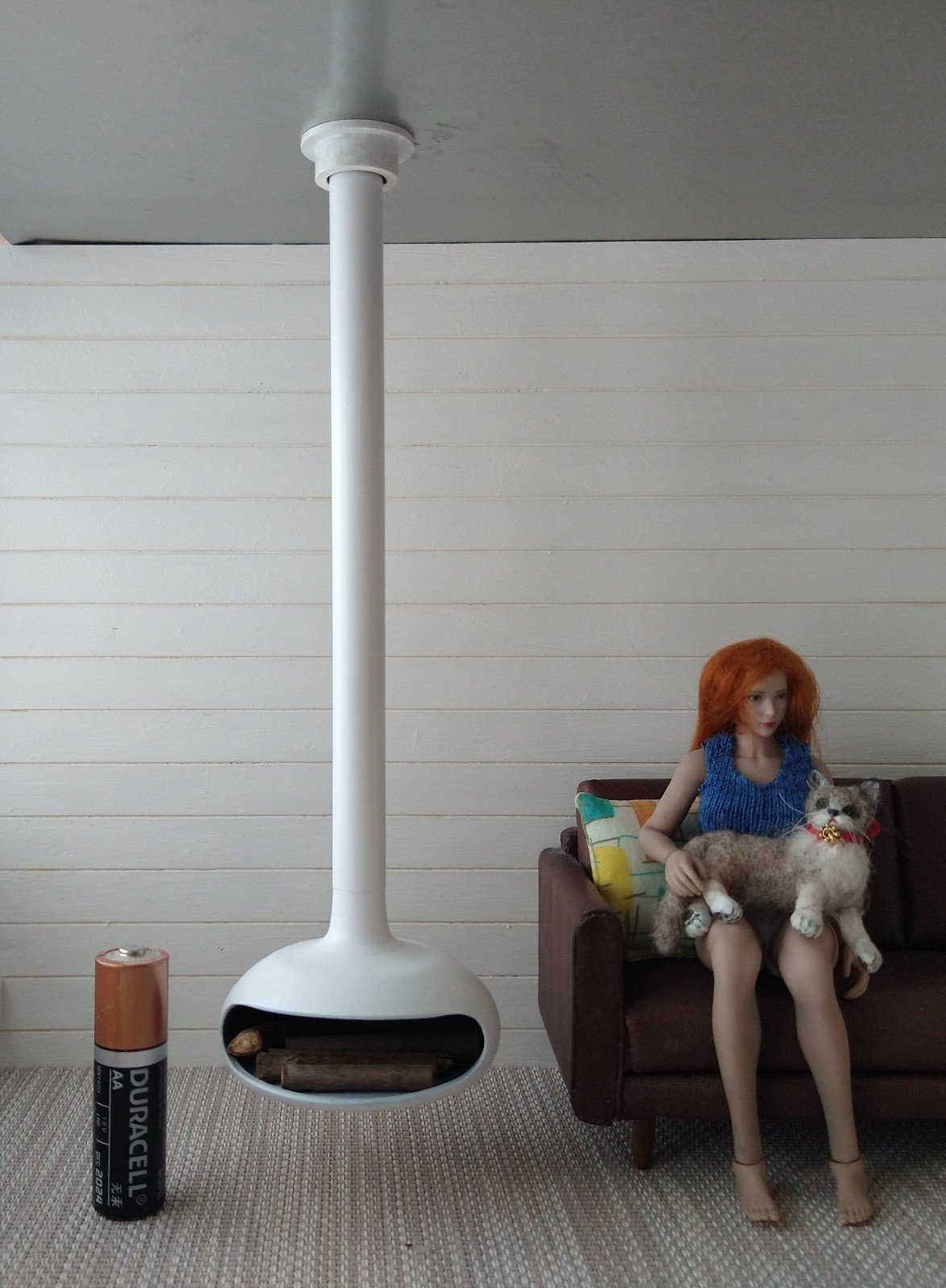 RESERVED 1:12 Dollhouse miniature white hanging modern fireplace