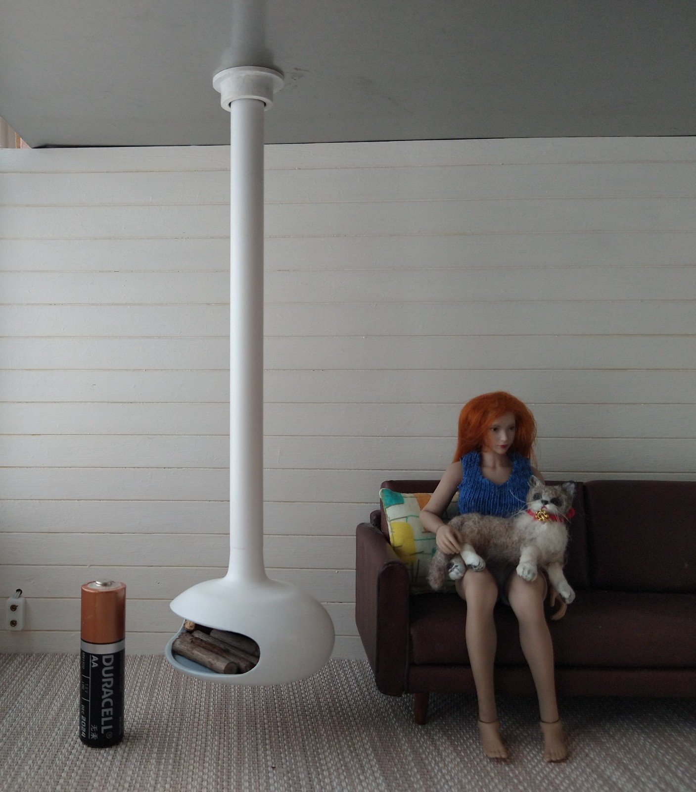 RESERVED 1:12 Dollhouse miniature white hanging modern fireplace