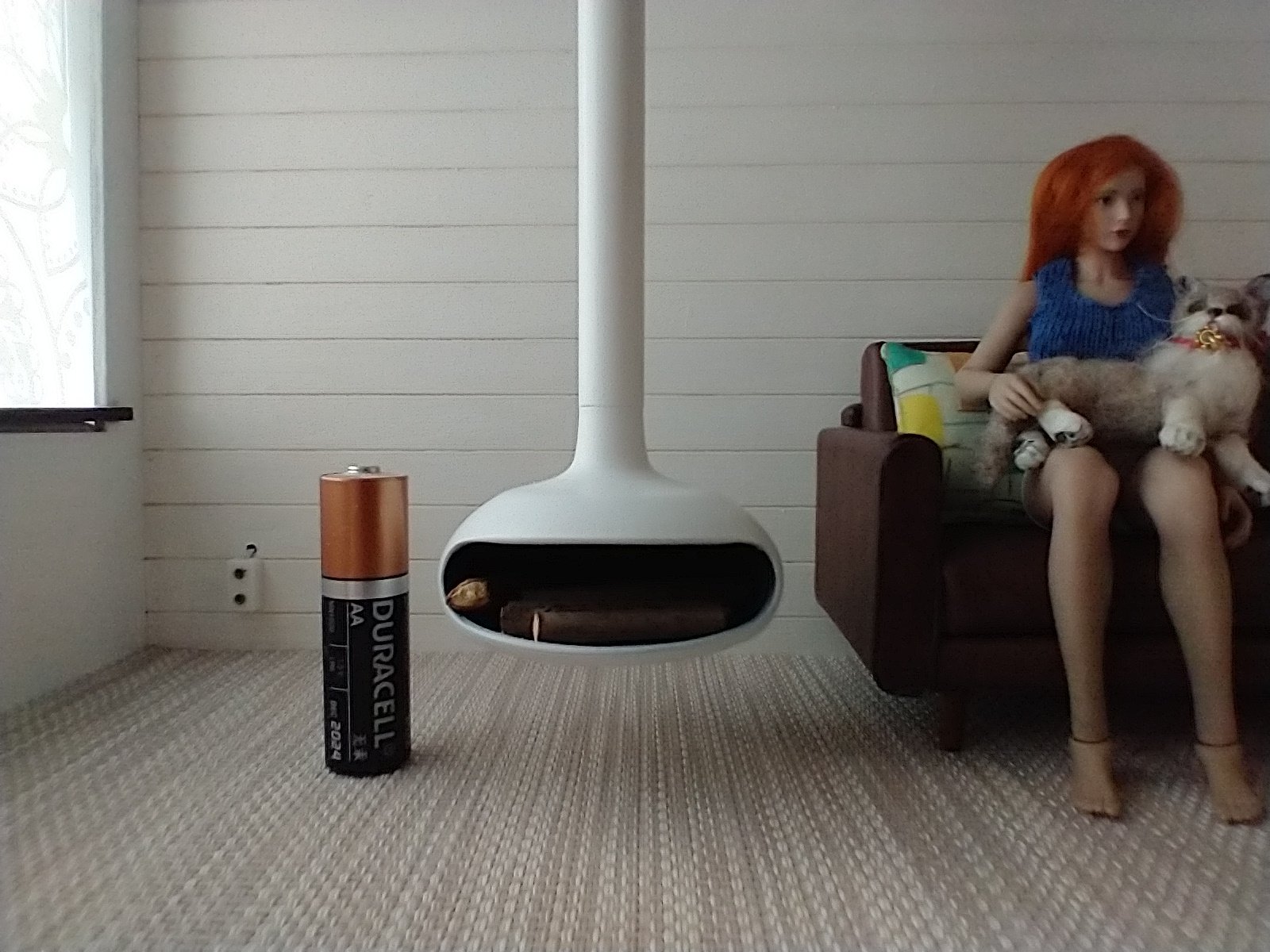 RESERVED 1:12 Dollhouse miniature white hanging modern fireplace