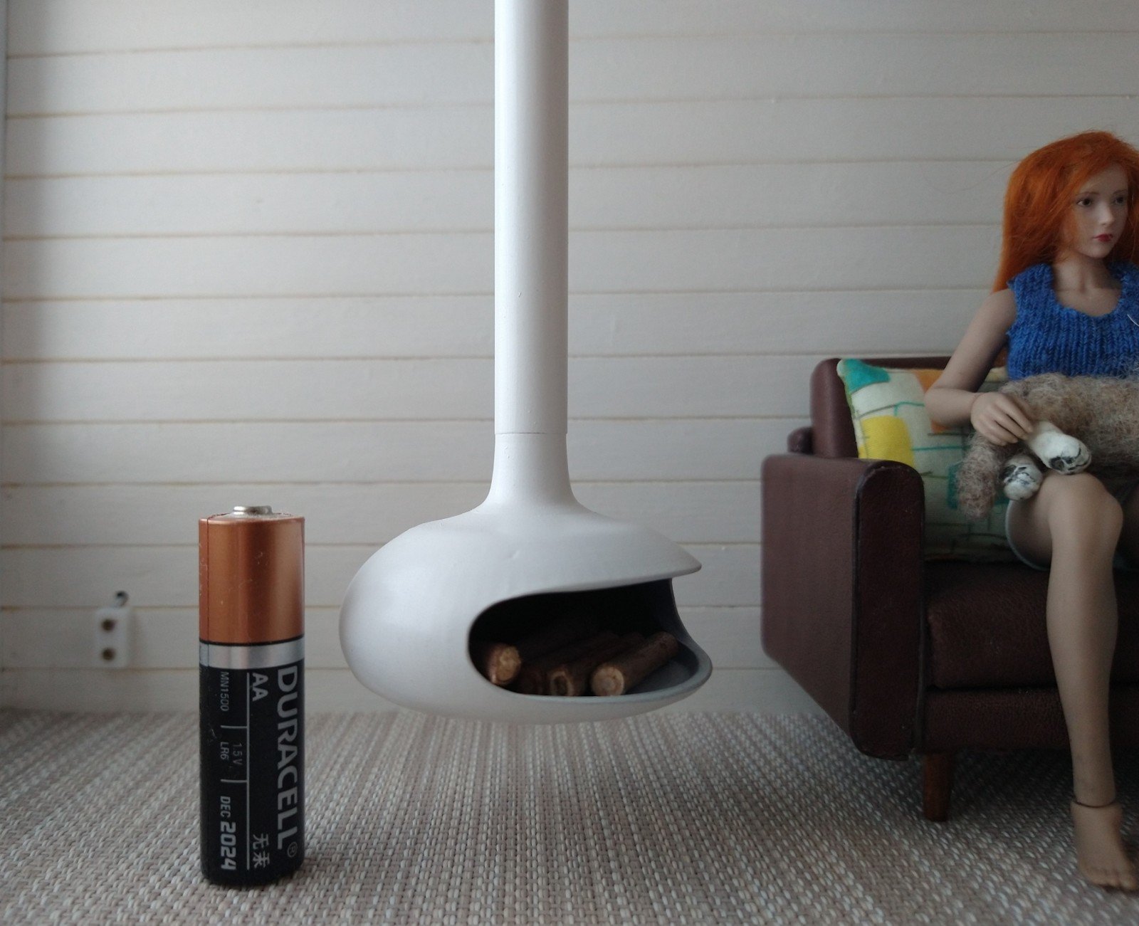 RESERVED 1:12 Dollhouse miniature white hanging modern fireplace