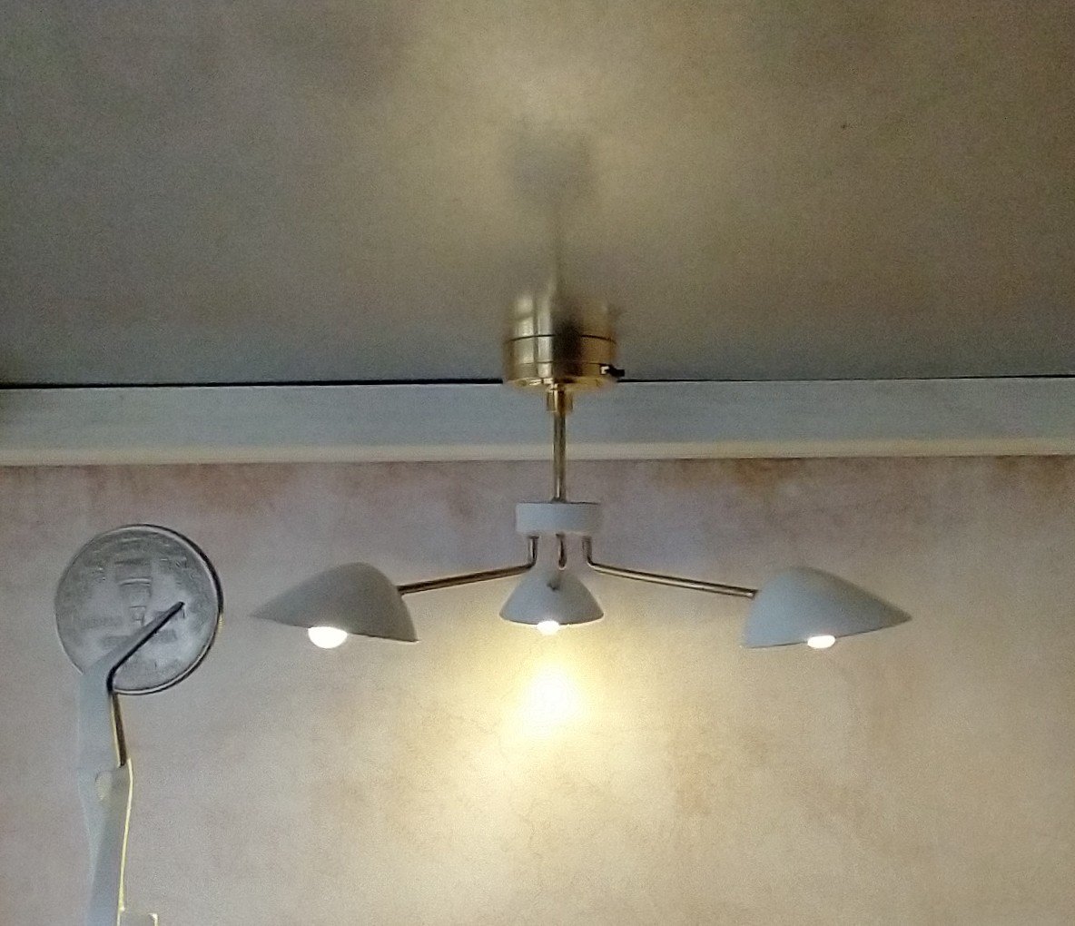 RESERVED 1:12 Dollhouse miniature mid-century modern chandelier MCM 3-light ceiling light white shades Battery operated LED miniature lamp