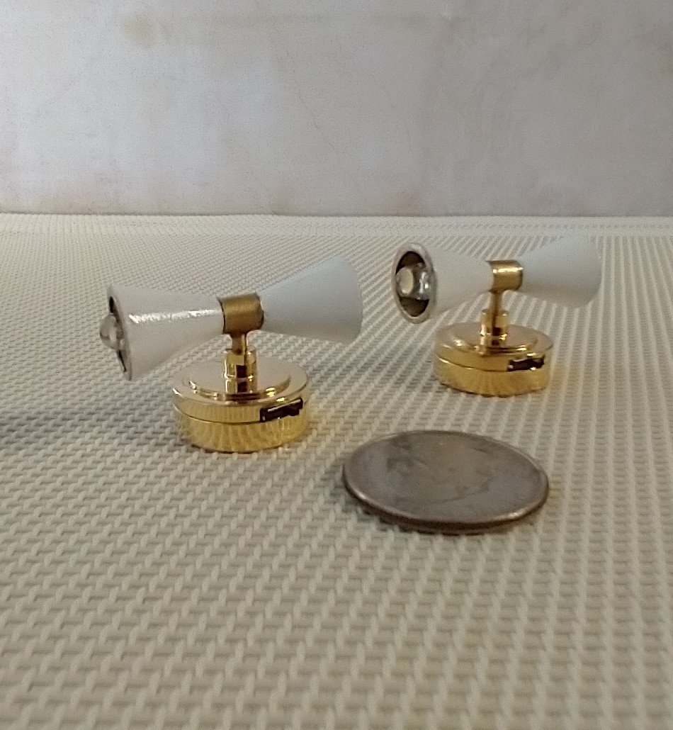 RESERVED 1:12 Dollhouse miniature double-cone sconces Battery operated LED miniature wall lamps Price is for a PAIR