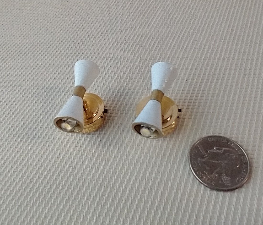 RESERVED 1:12 Dollhouse miniature double-cone sconces Battery operated LED miniature wall lamps Price is for a PAIR