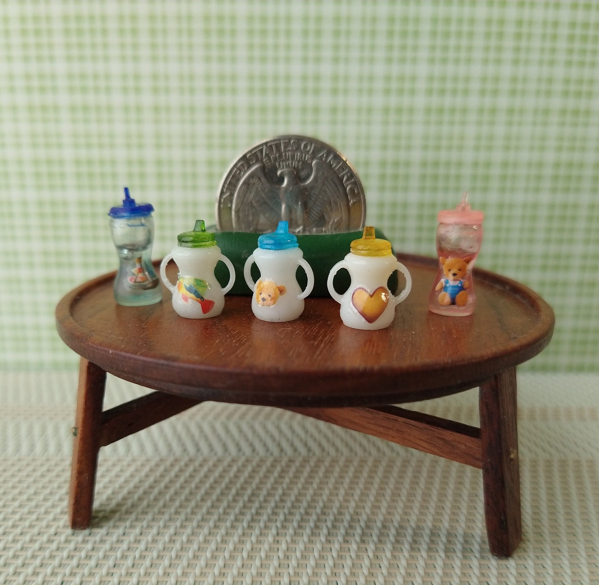 1:12 Dollhouse miniature blue sippy cup with sail boat decal REF Blue lid