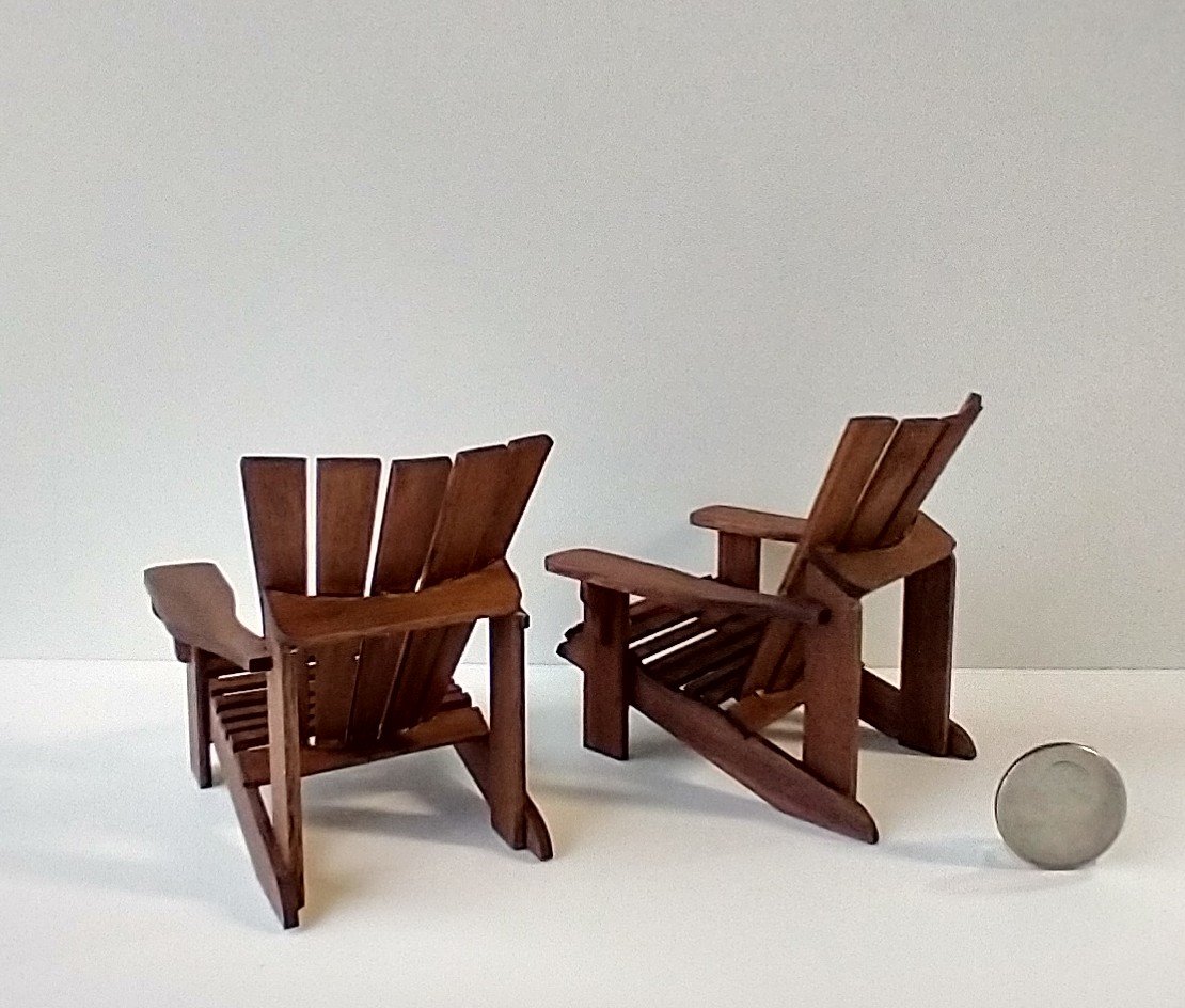 RESERVED for Robin 1:12 Dollhouse 2 walnut adirondack chairs REF 1 pair