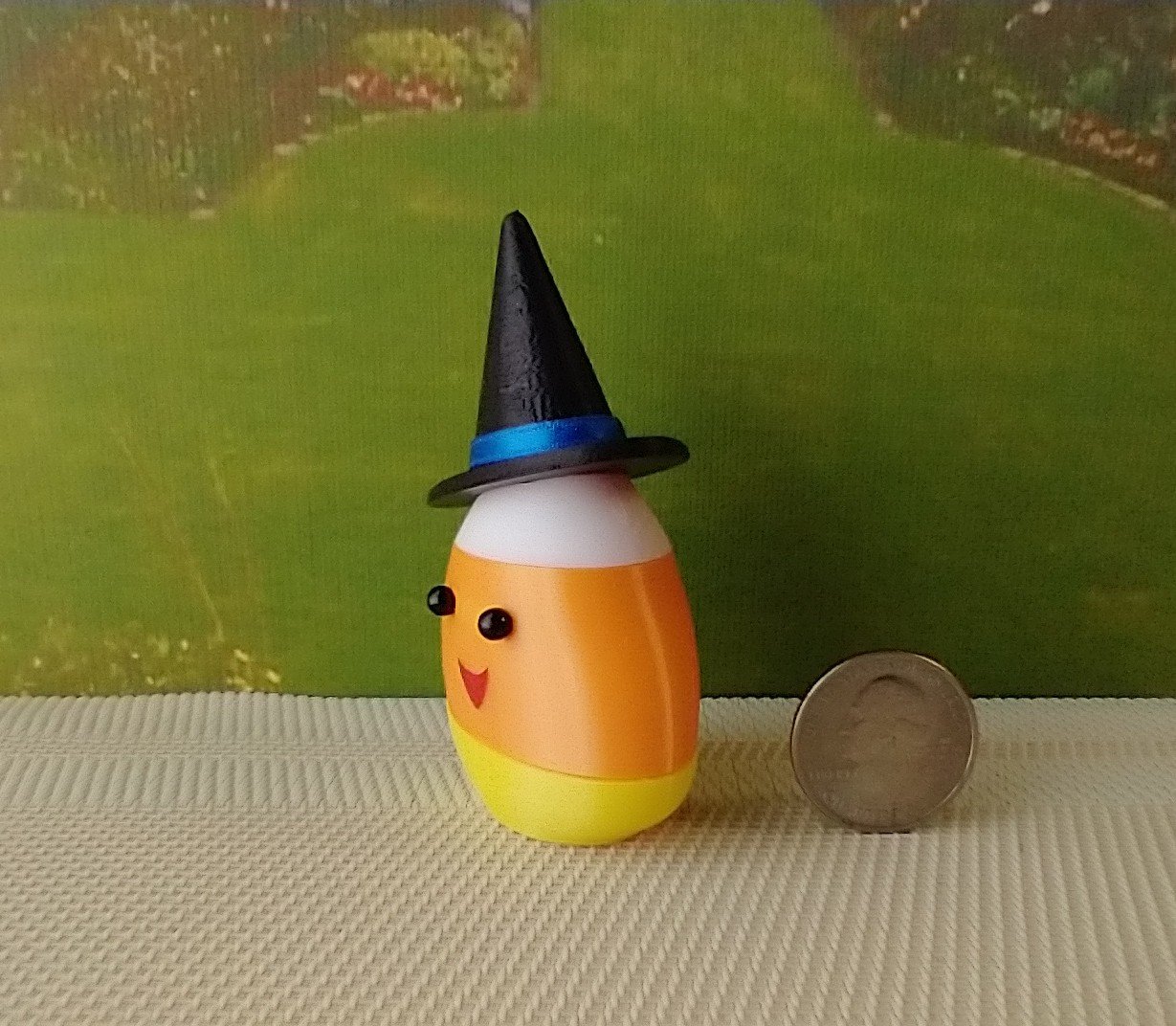 Dollhouse miniature lighted candy corn witch Battery operated Halloween decor for 1:12 or play scale REF Blue hat trim