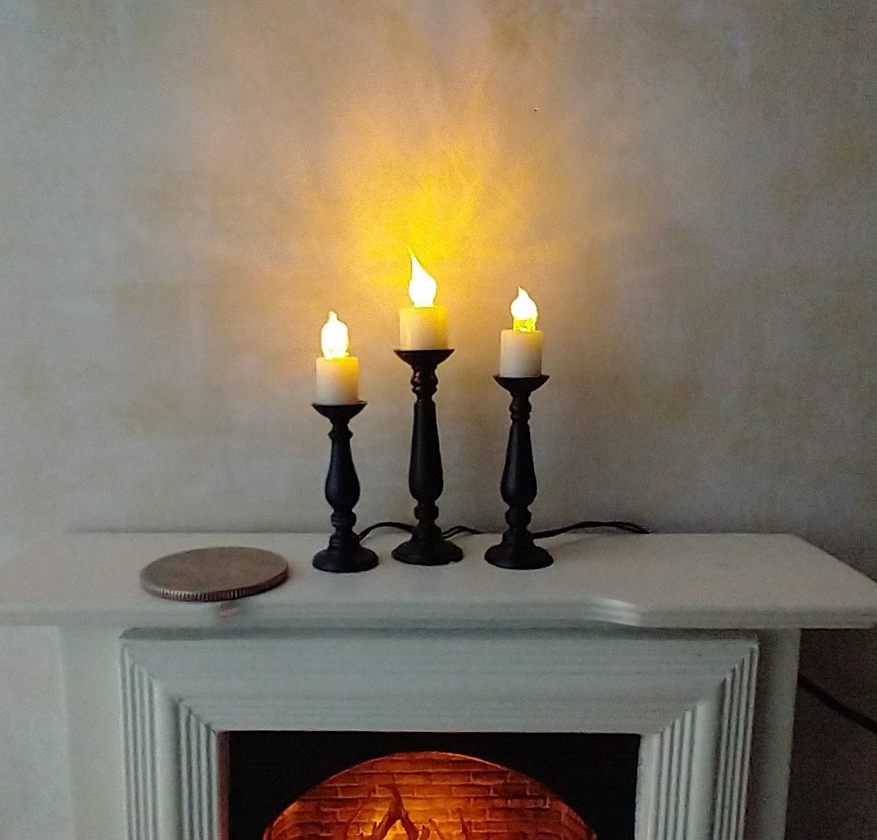 1:12 Dollhouse slender candlestick with flickering flame Battery operated light up candle battery operated candle REF Small