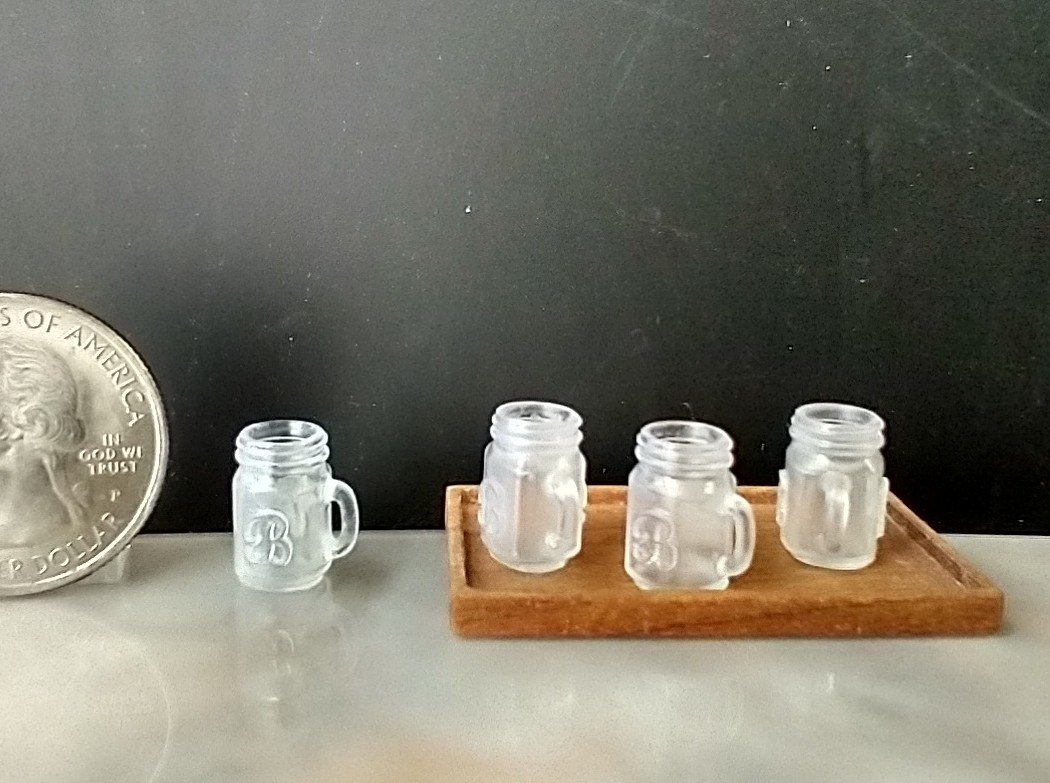 1:12 Dollhouse miniature mason jar inspired drinkware with handle Ready for DIY drink Price is for EACH REF Embossed Bs