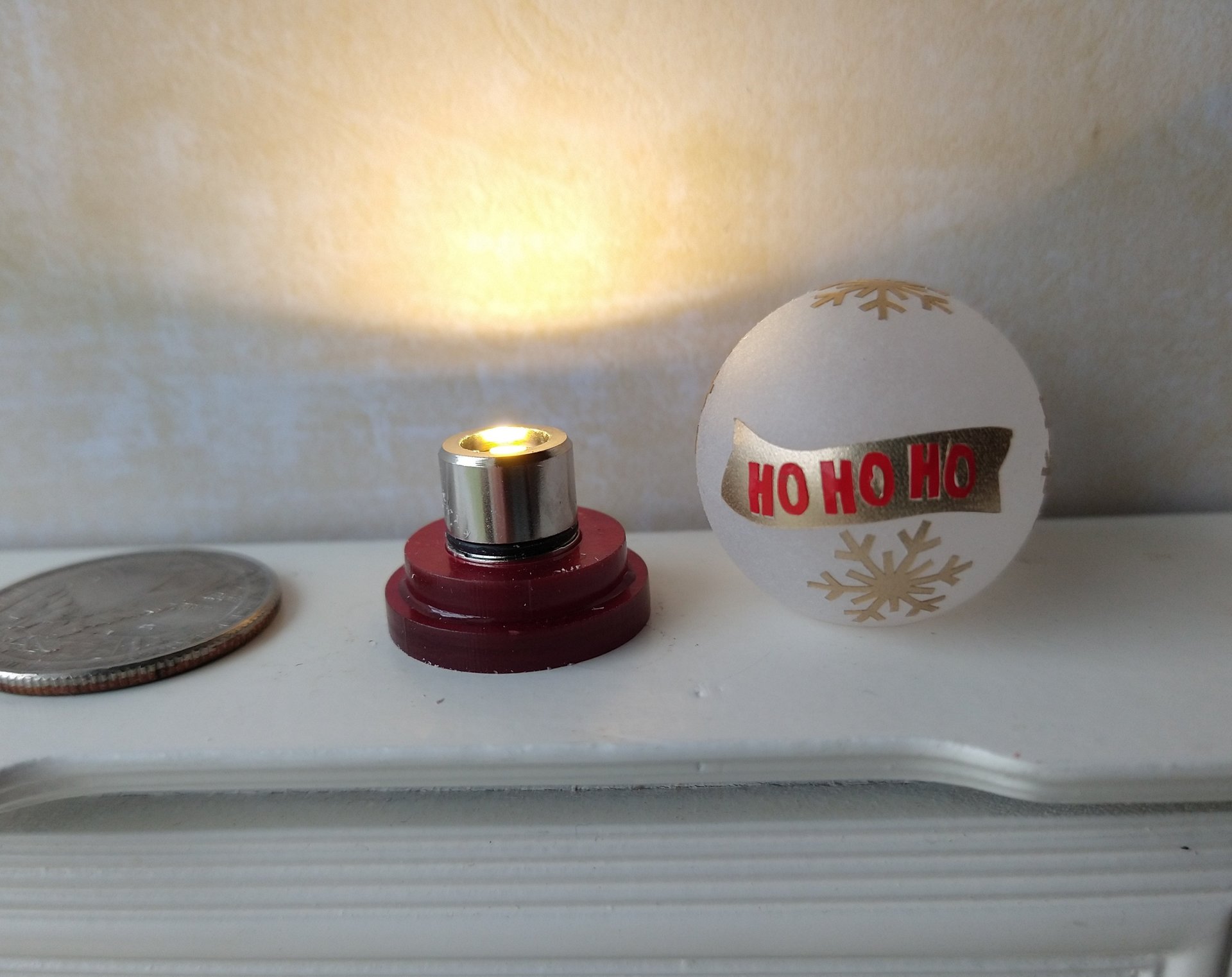 1:12 Dollhouse holiday light up globe ornament Free standing frosted globe Christmas ornament Battery operated holiday light REF Ho Ho Ho