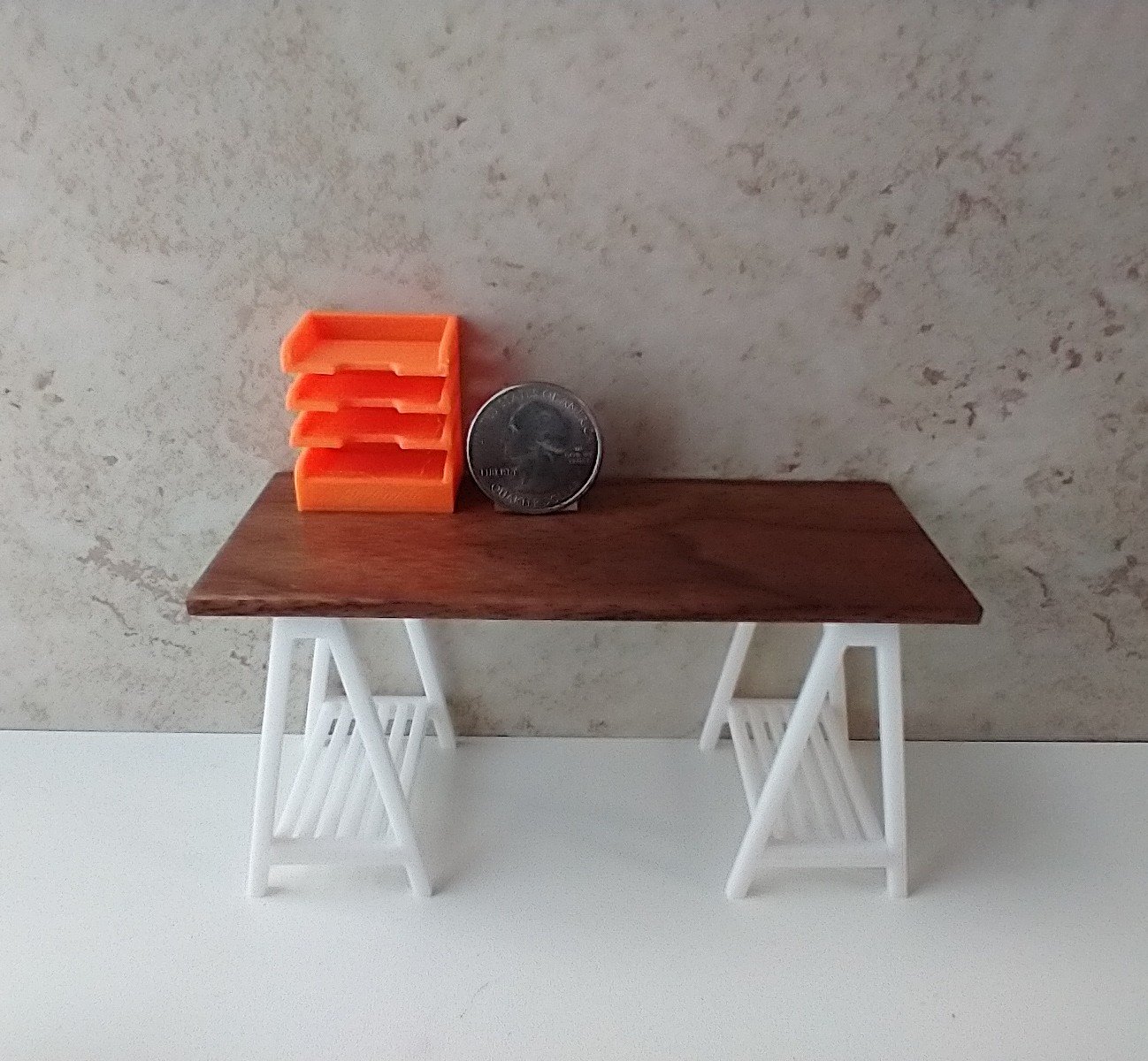 1:12 dollhouse miniature 4-tier letter paper tray organizer for desktop or craft room REF Orange w notched front edges PRICE is for EACH organizer