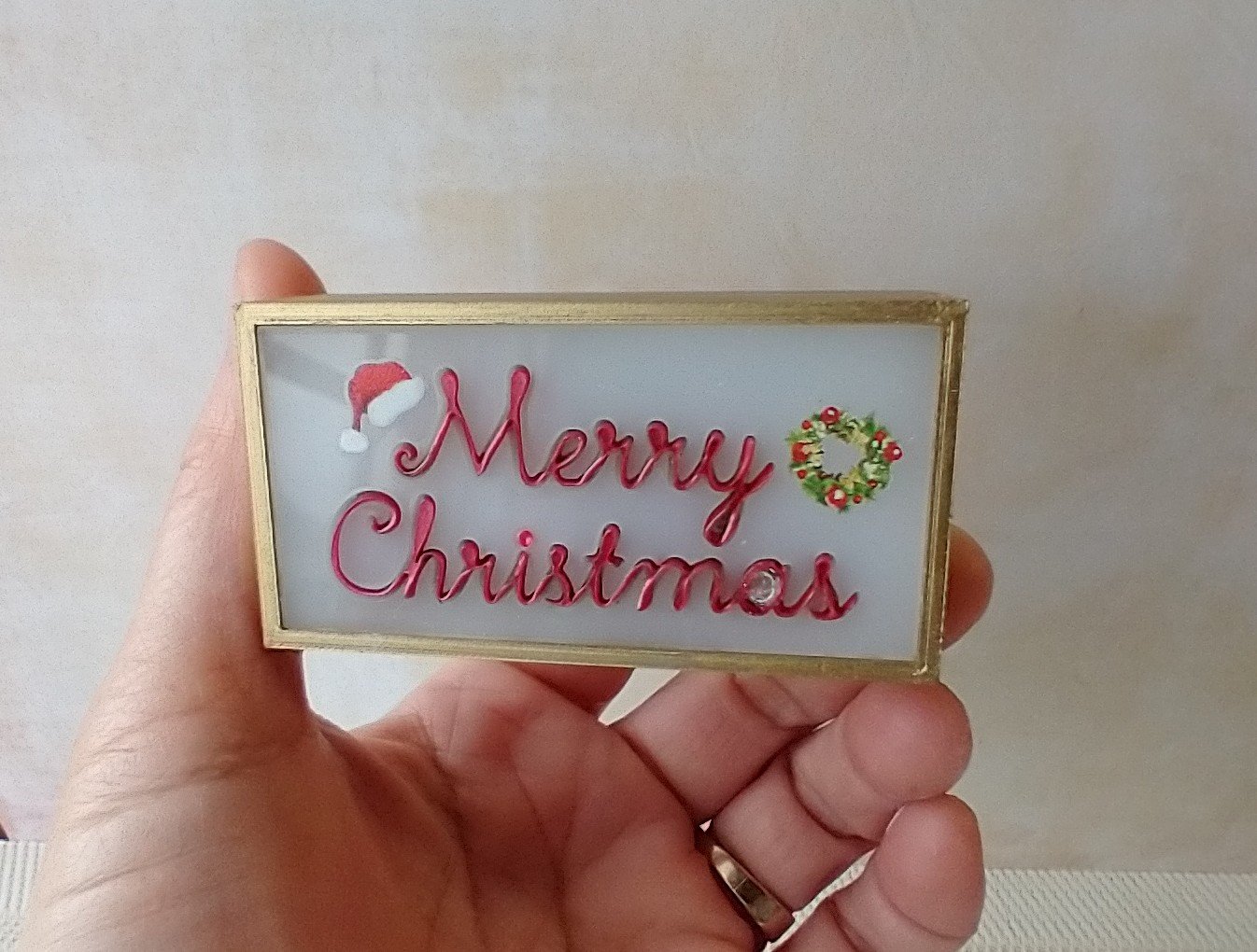 1:12 Dollhouse Merry Christmas light box Battery operated holiday light box with non-blinking color LEDs and no external wires REF Red text