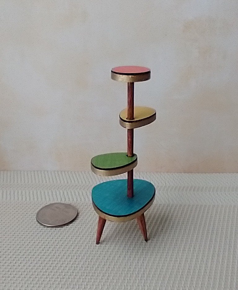 1:12 Dollhouse mid-century style plant stand Formica 4-tiered plant stand or display stand REF coral top Plants n accessories NOT included